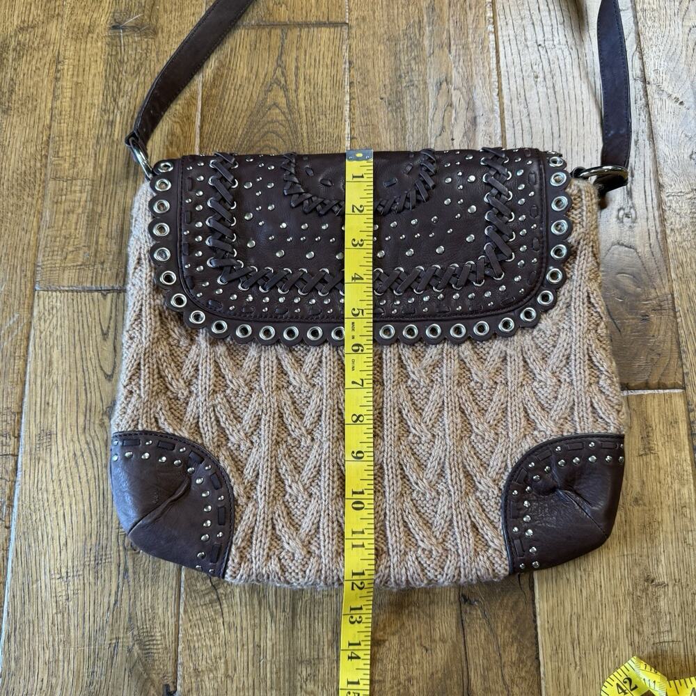 The Sak Pink Label Women's VTG Cable Knit & Cowhide Leather Boho Bag - Picture 3 of 7